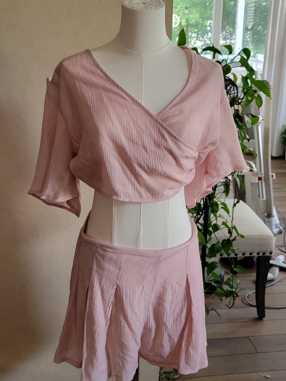 Light Blush Two-Piece Set with Textured Fabric